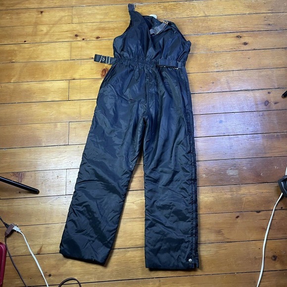 Vintage Midwest Fox Point Bib Snow Pants Overalls Womens L Solid Black - Picture 2 of 5